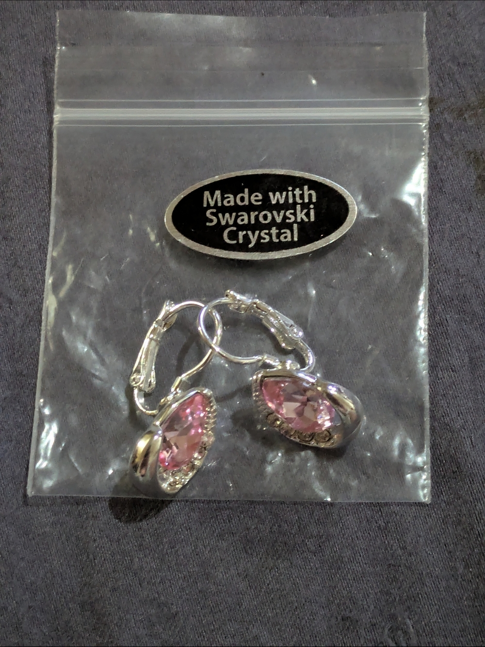 Swarovski Pink Crystal Teardrop Earrings in Silver Tone